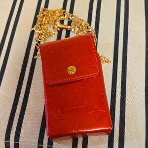 Louis Vuitton Red Vernis Pouch with Gold Chain